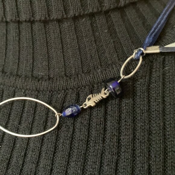 Handmade - Short necklace - ruban feather & beads blue white - Picture 5 of 9